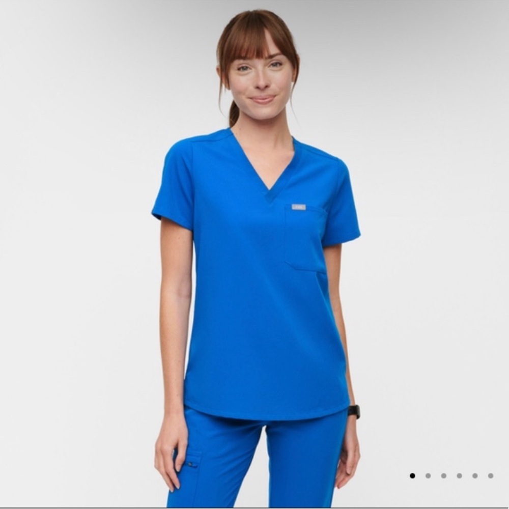 Figs Blue Top Short Sleeve Technical V Neck Scrubs Shirt